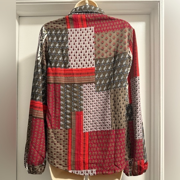 Bucketlist Boho Bandana Print Top Red Gray Brown Shirt Small - Picture 8 of 16